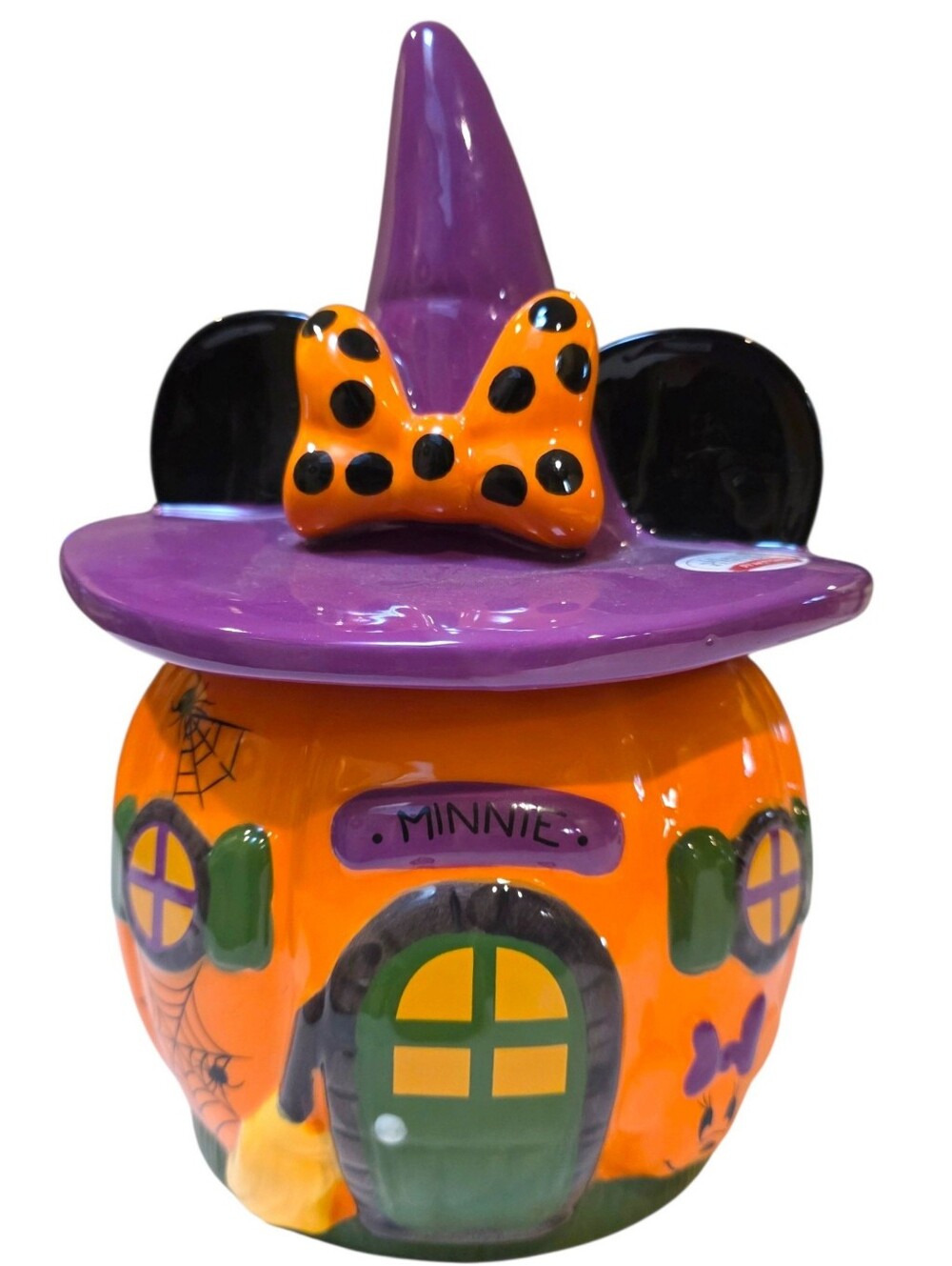 Disney Minnie Mouse Halloween Pumpkin House with Witch Hat Cookie Jar Canister